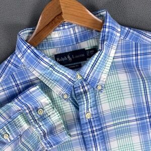 Ralph Lauren Shirt 3XB Big Blue Green Colorful Plaid Classic Fit Prep Office